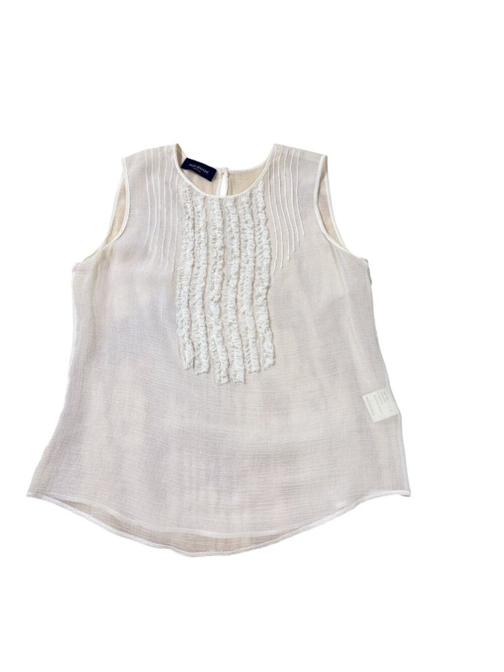Piazza Sempione Women’s Ivory Sheer Ruffle Silk Blend Sleeveless Blouse IT 42